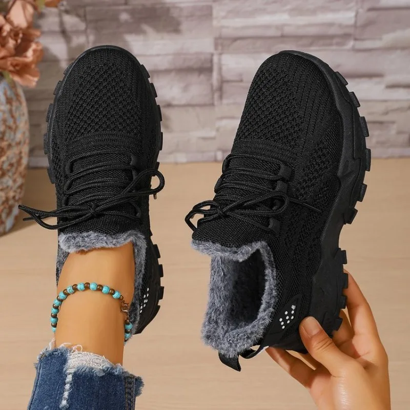 여성용 겨울용 보온 스니커즈, 니트 소재, 끈으로 묶는 - Knit Fabric Lace Up Sneakers 리뷰 및 가격