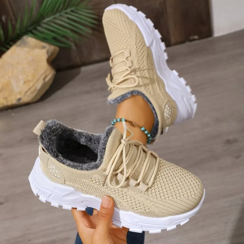 여성용 겨울용 보온 스니커즈, 니트 소재, 끈으로 묶는 - Knit Fabric Lace Up Sneakers 리뷰 및 가격