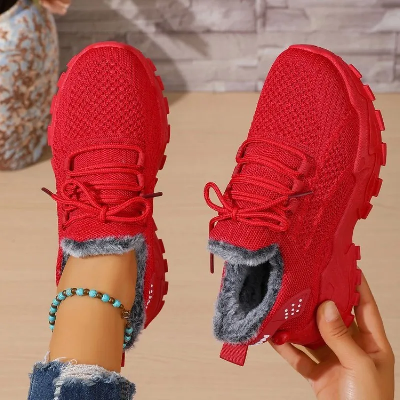 여성용 겨울용 보온 스니커즈, 니트 소재, 끈으로 묶는 - Knit Fabric Lace Up Sneakers 리뷰 및 가격